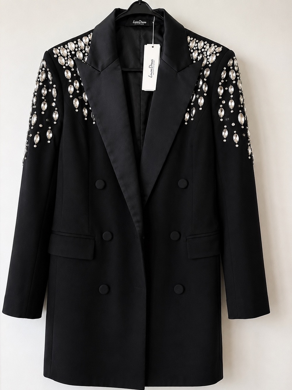 Black Embellished Double-Breasted Blazer dress